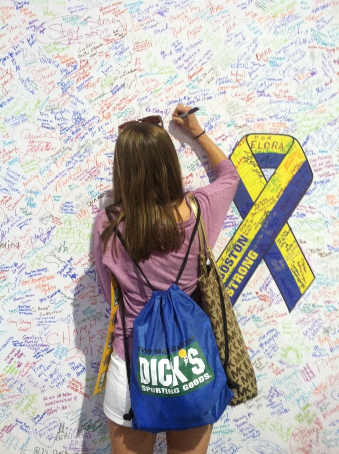 Signing the wall to commemorate Boston. #bostonstrong